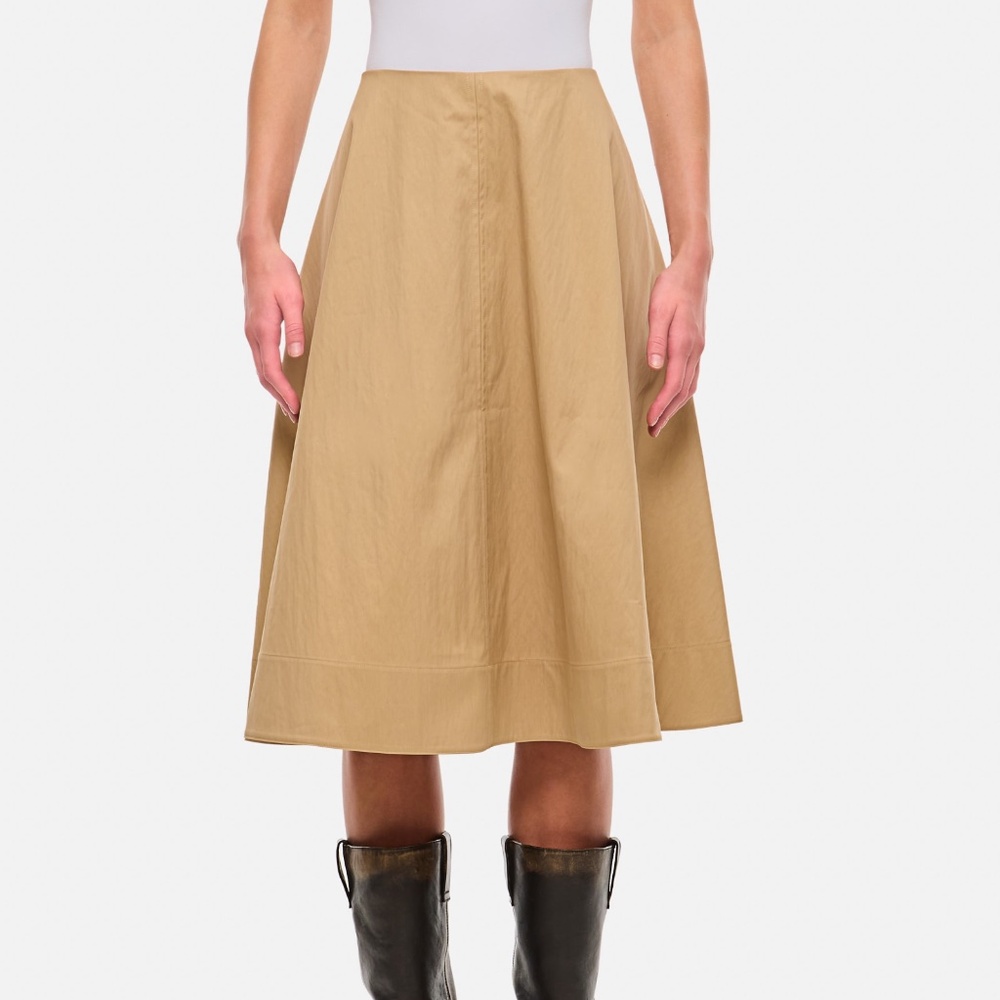 KHAITE Renta A-Line Twill Midi Skirt in Beige Size 10 - Picture 3 of 5